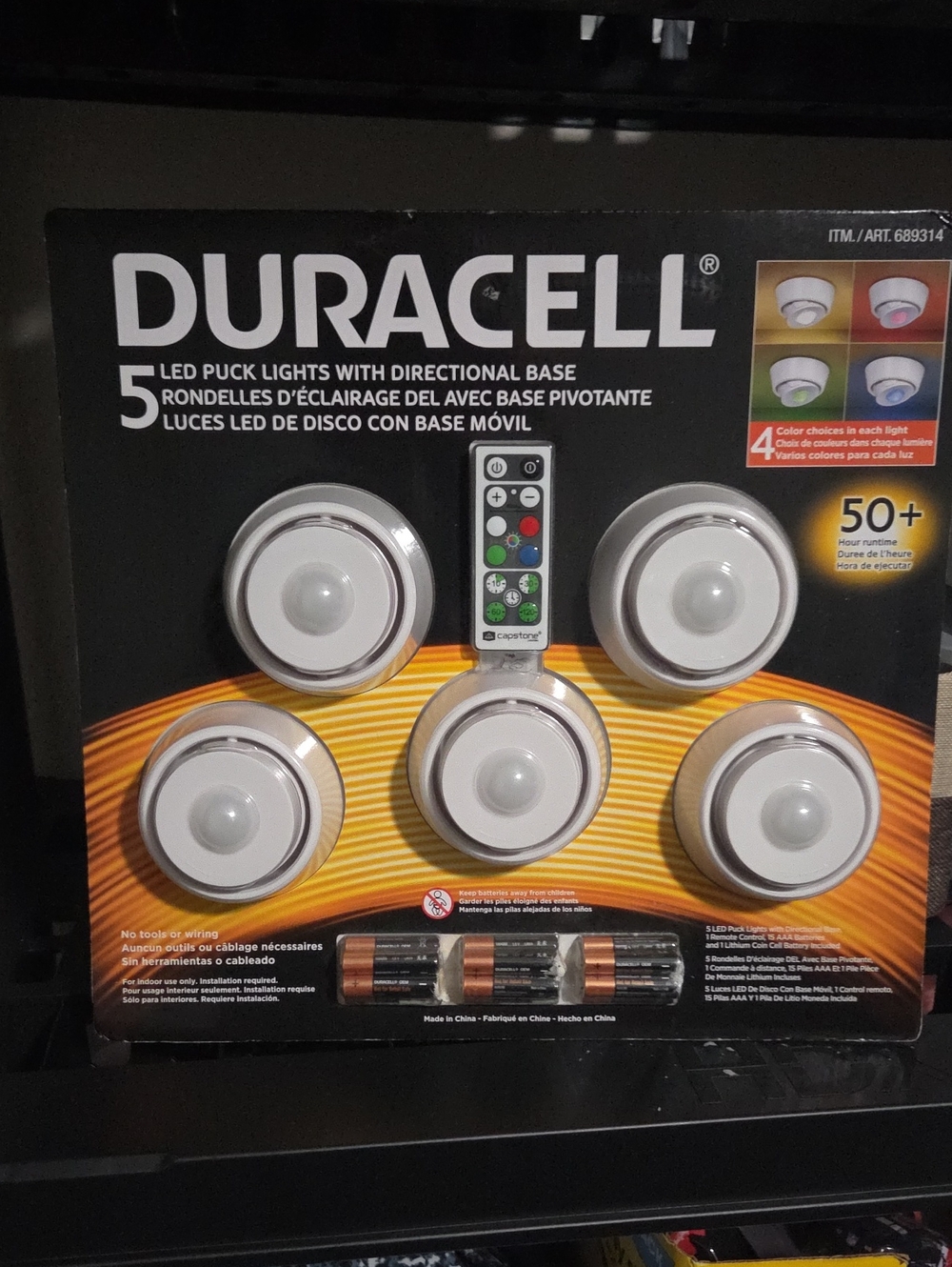 Duracell White LED Puck Lights with Remote - 5 Pack